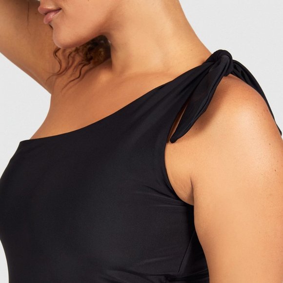 Saint Somebody Swim Now or Never One Shoulder Black Swimsuit Bathing Suit - Picture 6 of 11